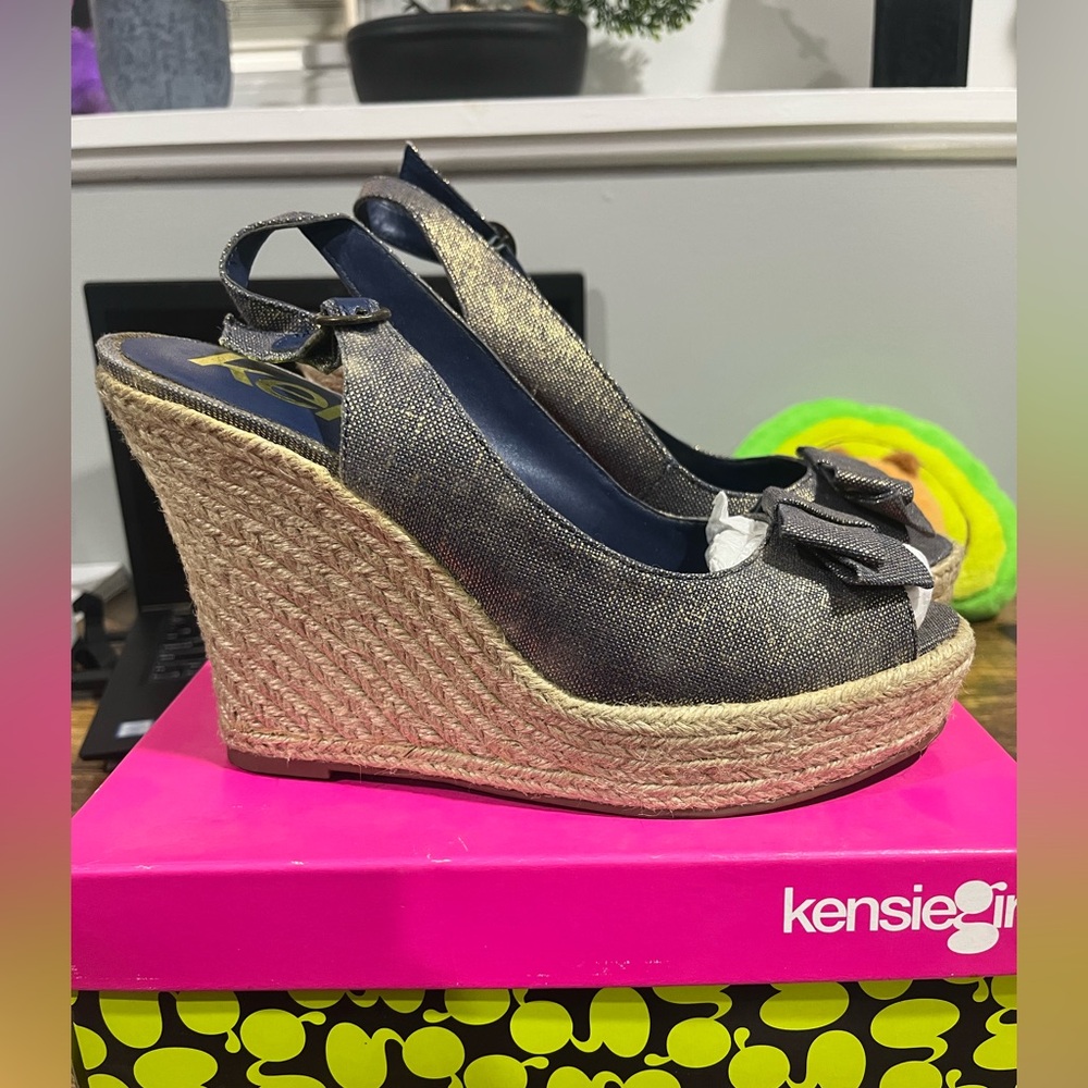 Women’s Denim Sparkle Linen Wedge Sandals 9.5